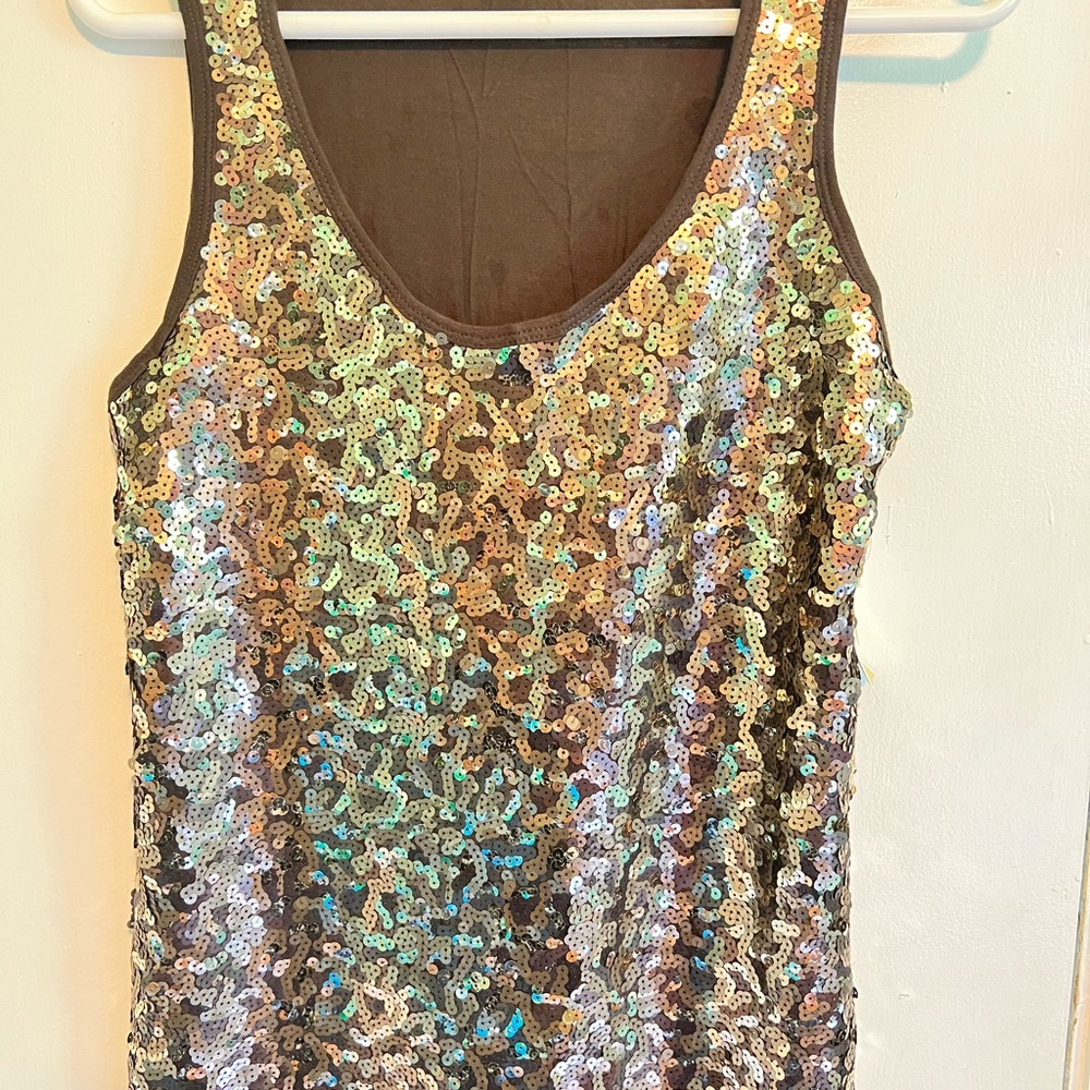 Michael Kors Silver Sequin Sleeveless Tank Top